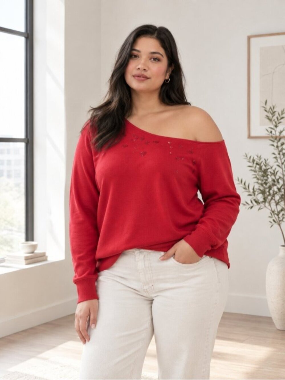 Torrid Vibrant Pink Floral Embroidered Off-Shoulder Sweatshirt 4X 0360